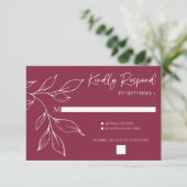 Cranberry Hand Drawn Foliage Wedding Response Card RSVP Kaartje (Staand voorkant)