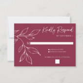 Cranberry Hand Getekende Blad Bruiloft Reactiekaar RSVP Kaartje (Voorkant)