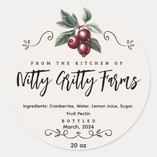 Cranberry Jam Jelly behouden Custom Inblikken Labe Ronde Sticker (Voorkant)