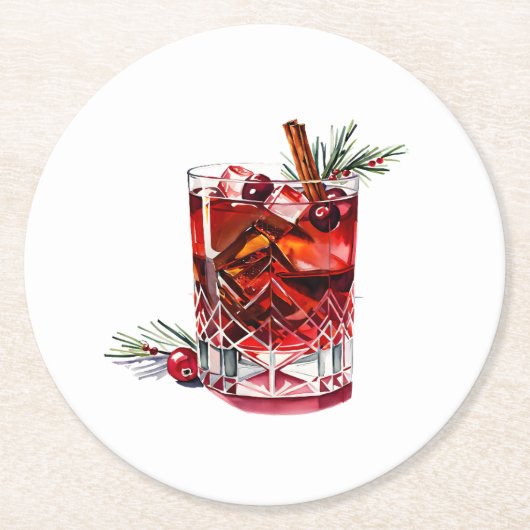 Cranberry kaneel whisky zure cocktail ronde kartonnen onderzetter (Voorkant)