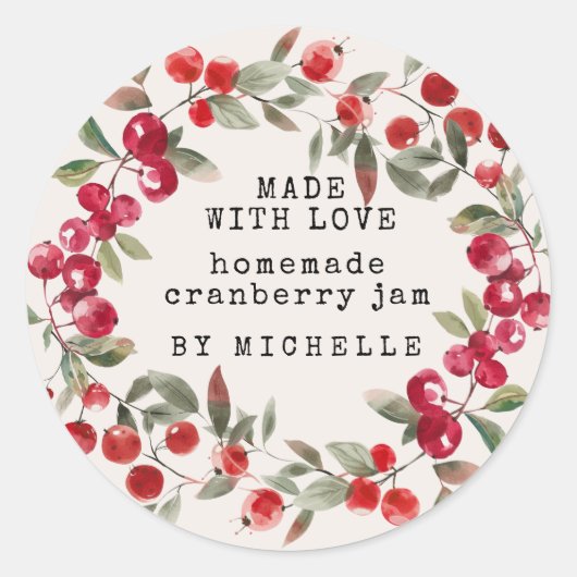 Cranberry Krans Waterverf Jam Label Inblikken (Voorkant)