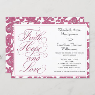 Cranberry Lace Script Faith Hope & Love Wedding Kaart