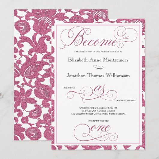 Cranberry Lace wordt een Christelijke bruiloft Kaart (Voorkant / Achterkant)