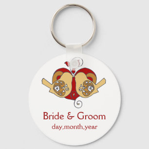 Cranberry Latte Camel Floral Birds Save the Date Sleutelhanger