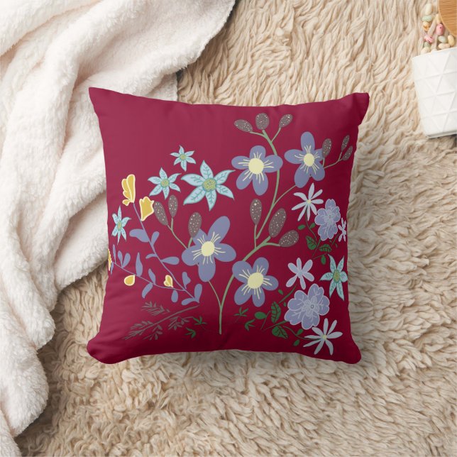  Cranberry Lavender Floral Pillow Kussen (Deken)