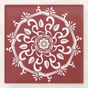 Cranberry Mandala Glazen Onderzetter