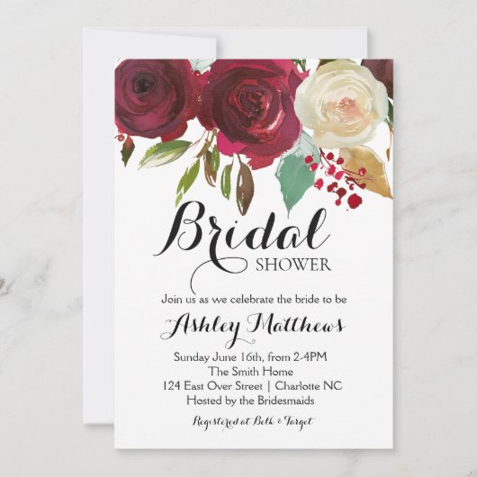 Cranberry Marsala Floral Bridal Shower Kaart (Voorkant)