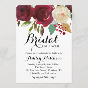 Cranberry Marsala Floral Bridal Shower Kaart