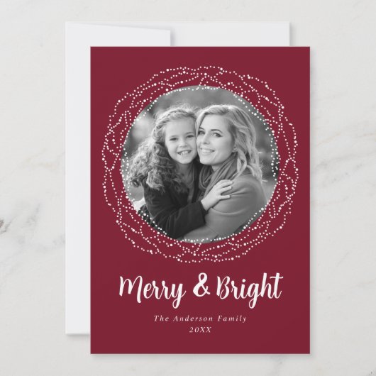 Cranberry Merry en Bright Photo Feestdagenkaart (Voorkant)