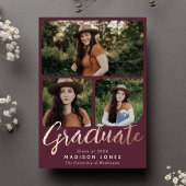Cranberry Modern Script 4 foto's Afstudeerfeest Folie Uitnodiging