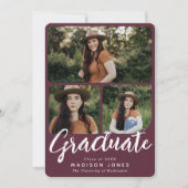 Cranberry Modern Script 4 foto's Afstudeerfeest Kaart (Voorkant)