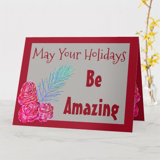 Cranberry Moderne Kerstmis Wenskaart Kaart (Gele Bloem)