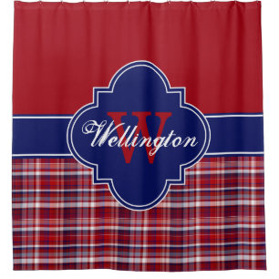 Cranberry Navyblauw Madras geruit 1ICB lint naam Douchegordijn