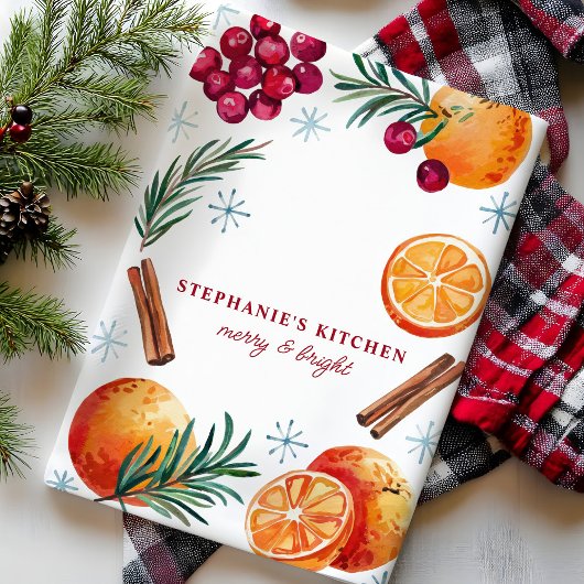 Cranberry Oranje kaneel aangepaste kerst Theedoek