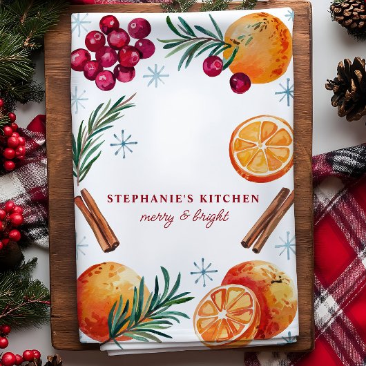 Cranberry Oranje kaneel aangepaste kerst Theedoek