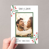 Cranberry Photo Holiday Save the Date Invitation  Acryl Uitnodigingen (Insitu (Draagbaar))