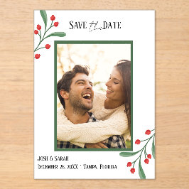Cranberry Photo Holiday Save the Date Invitation  Acryl Uitnodigingen