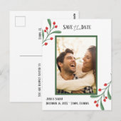 Cranberry Photo Holiday Save the Date Invitation  Briefkaart (Voorkant / Achterkant)
