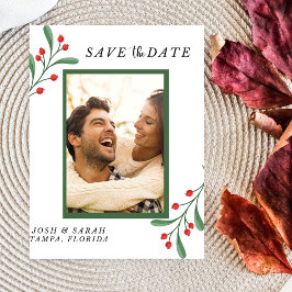 Cranberry Photo Holiday Save the Date Invitation  RSVP Kaartje