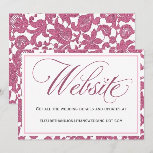 Cranberry Pink Lace Weddenschap Website Kaart (Voorkant / Achterkant)