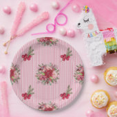 Cranberry Poinsettia Bird Stripe Papieren Bordje (Feest)