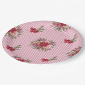 Cranberry Poinsettia Bird Stripe Papieren Bordje (Gekanteld)