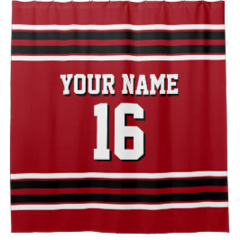 Cranberry Red Black White Stripes Sports Jersey Douchegordijn