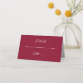 Cranberry Red Eenvoudig gestileerd script bruiloft Plaatskaartje (Voorkant)