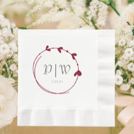 Cranberry Red Eenvoudige Hart Krans Monogram Huwel Servet