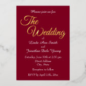 Cranberry Red Eenvoudige Stijl Trouwen Folie Uitnodiging (Voorkant)