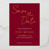 Cranberry Red Eenvoudige Stijl Trouwen Save the Da Folie Uitnodiging (Voorkant)