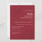 Cranberry Red Elegant Monogram 50e Jubileum Kaart (Voorkant)