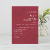 Cranberry Red Elegant Monogram 50e Jubileum Kaart (Staand voorkant)