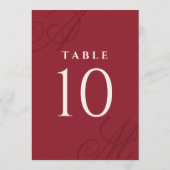 Cranberry Red Elegant Monogram Tafelnummers (Achterkant)