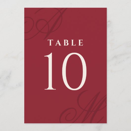 Cranberry Red Elegant Monogram Tafelnummers (Achterkant)