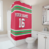 Cranberry Red Emerald Green Stripes Sports Jersey Douchegordijn (In situ)