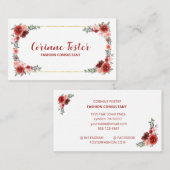 Cranberry Red en Blush Pink Floral Gold Foil Visitekaartje (Voorkant / Achterkant)