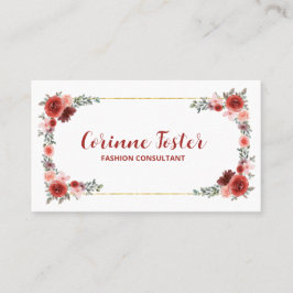 Cranberry Red en Blush Pink Floral Gold Foil Visitekaartje