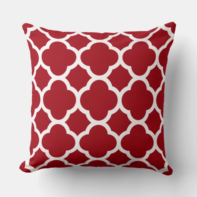 Cranberry Red en White Quatrefoil Pattern Kussen (Voorkant)
