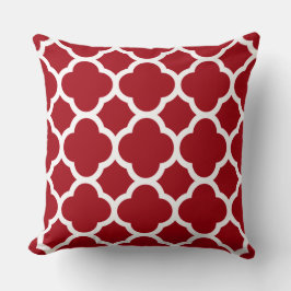 Cranberry Red en White Quatrefoil Pattern Kussen