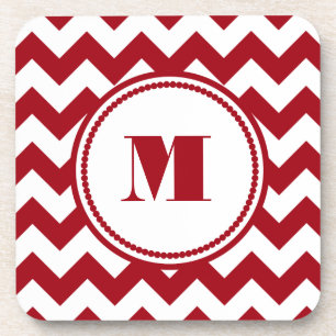 Cranberry Red en White zigzag Chevron Monogram Bier Onderzetter