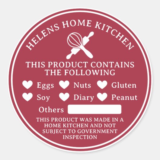 Cranberry Red Food Allergy Alert Bakery Sticker (Voorkant)