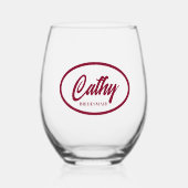 Cranberry Red gestileerde naam bruiloft bruidsmeis Wijnglas Zonder Voet (Voorkant)