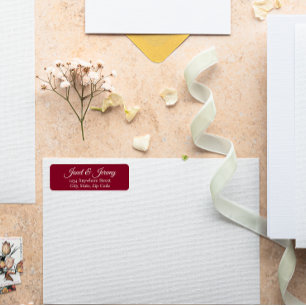 Cranberry Red gestileerde naam bruiloft retour adr Etiket