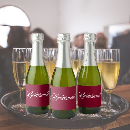 Cranberry Red gestileerde script bruiloft bruidsme Sparkling Wijnetiket