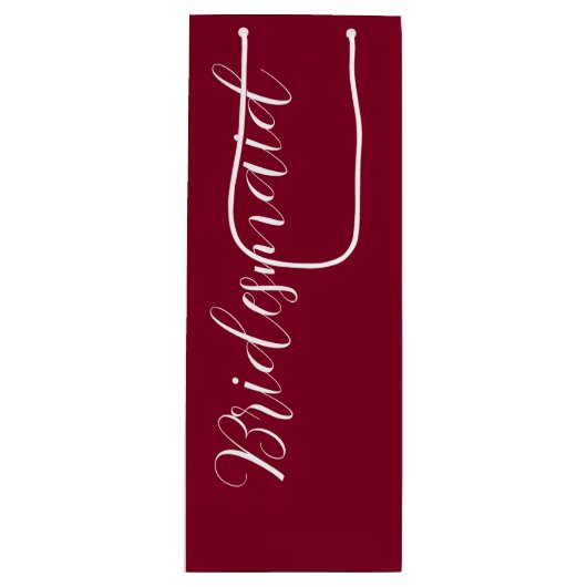 Cranberry Red gestileerde script bruiloft bruidsme Wijn Cadeautas (Voorkant)