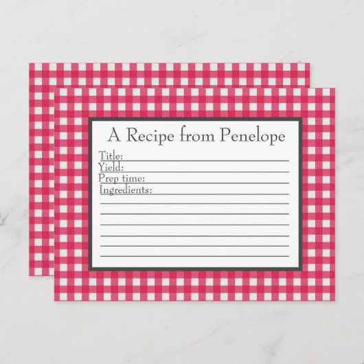 Cranberry Red Gingham Pattern Recipcard Briefkaart (Voorkant / Achterkant)