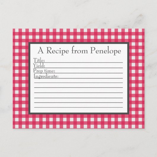 Cranberry Red Gingham Pattern Recipcard Briefkaart (Voorkant)