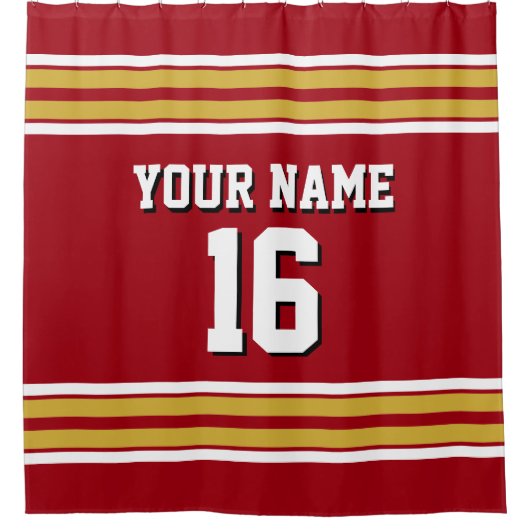 Cranberry Red Gold White Stripes Sports Jersey Douchegordijn (Voorkant)