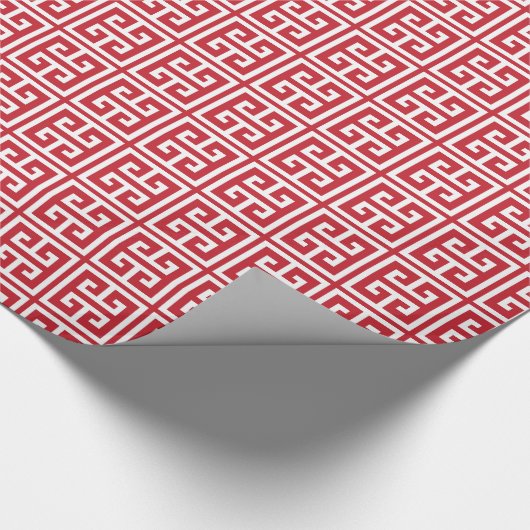 Cranberry Red Greek Key Patroon Cadeaupapier (Hoek)